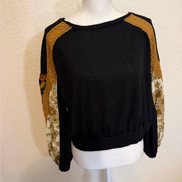 Free People Black and Tan Boho Blouse - Picture 4 of 10